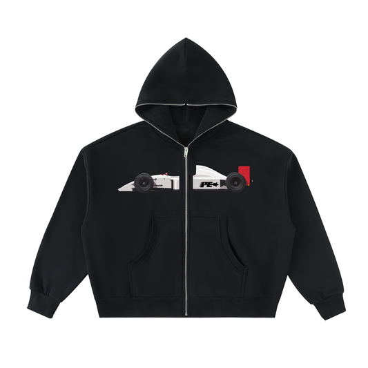 Fleeced Full-Zip Boxy Hoodie